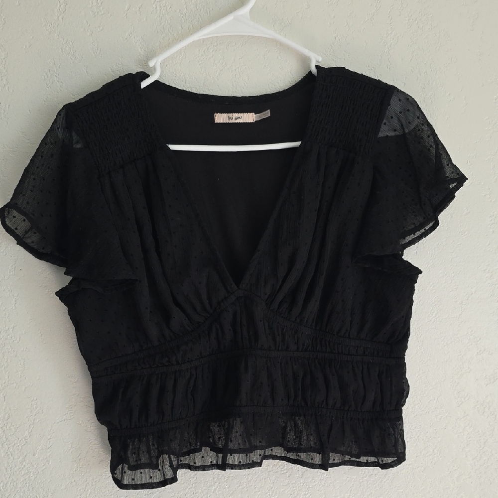 🔴Miami Black Sheer Blouse with Ruffle Details
